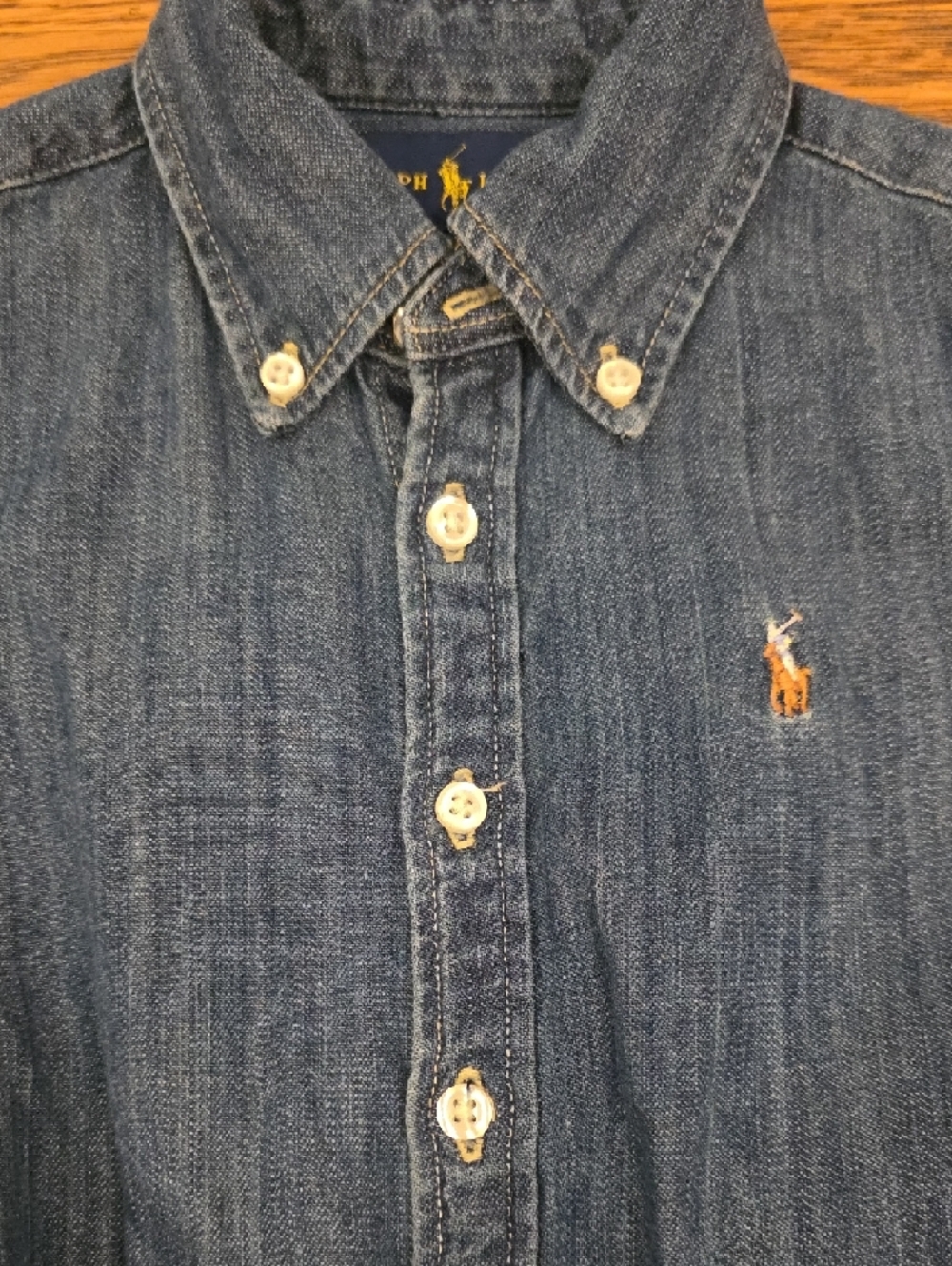 Ralph Lauren Navy Label Denim Shirt - Yellow Logo - Picture 4 of 7